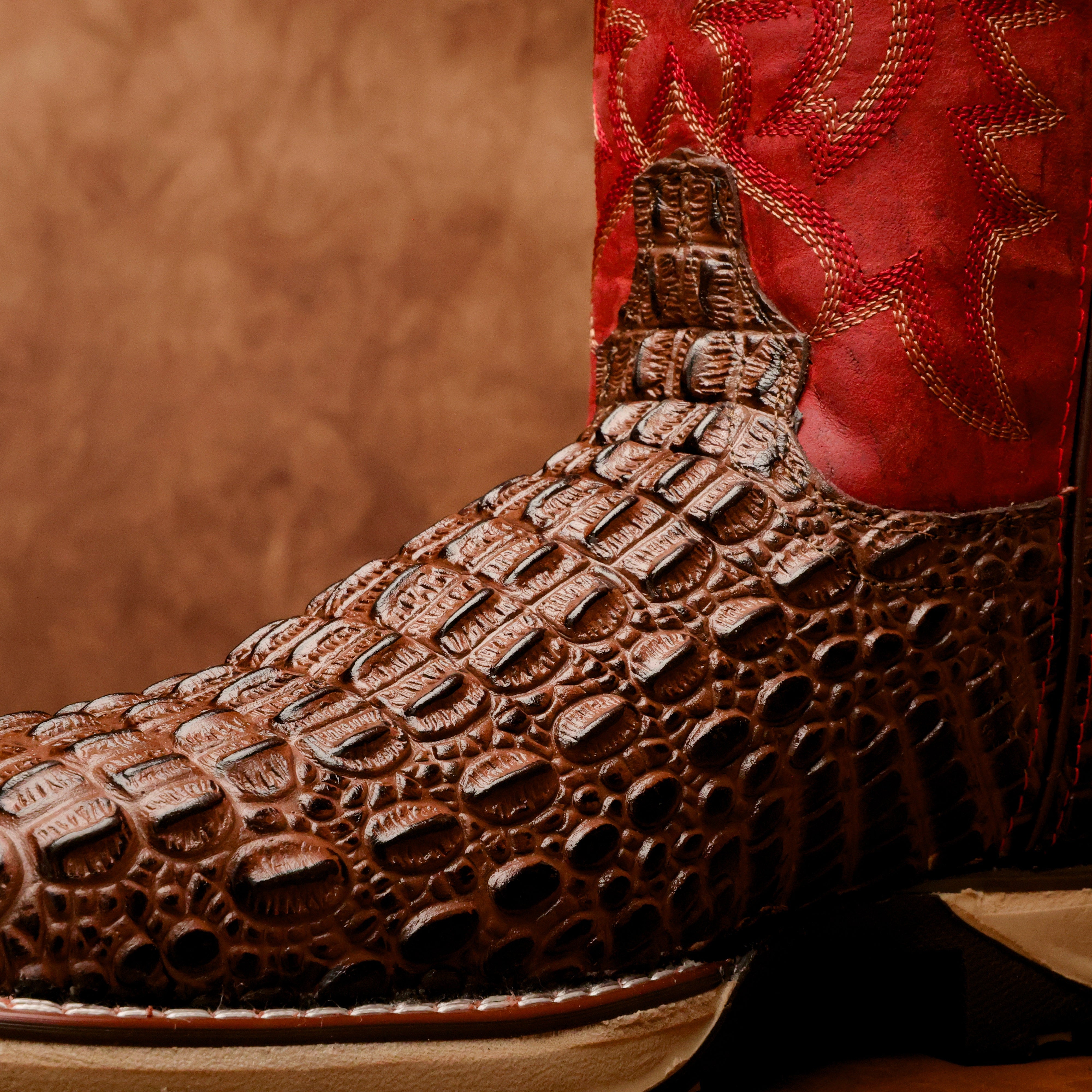 Brown Caiman Hornback Leather Boots With 3D Lightweight Sole - Composite Toe