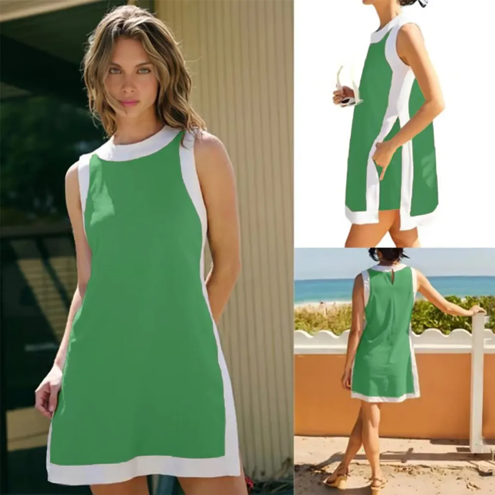 Women's 2-Piece Sets Color Block Crewneck Sleeveless Top + Skirt & Shorts w/ Pockets