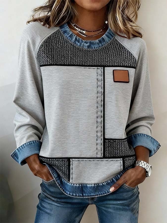 Women'S Casual Round Neck Printed Pullover Sweatshirt