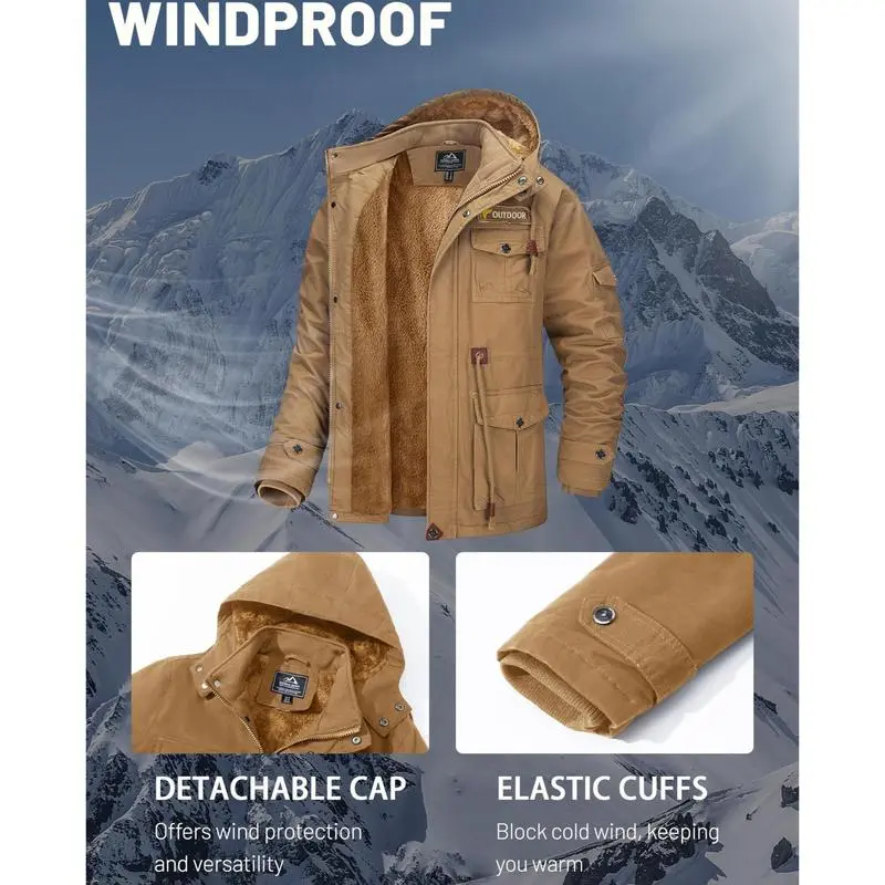 6 PACK Men's Winter Coat Jacket Fleece Lined Parka Cotton Cargo Jacket Menswear Tops Long Sleeve Warm Thermal Hoodie