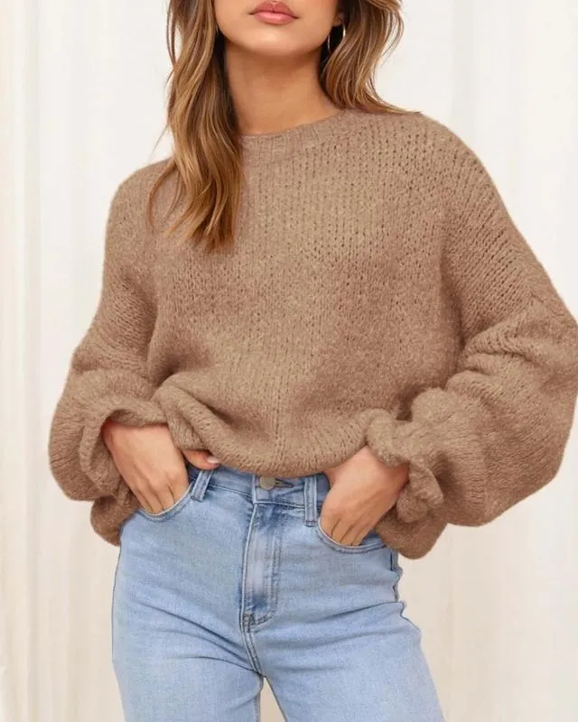 Women's Oversized Sweater Crewneck Long Sleeve Fuzzy Knit Chunky Pullover Sweaters