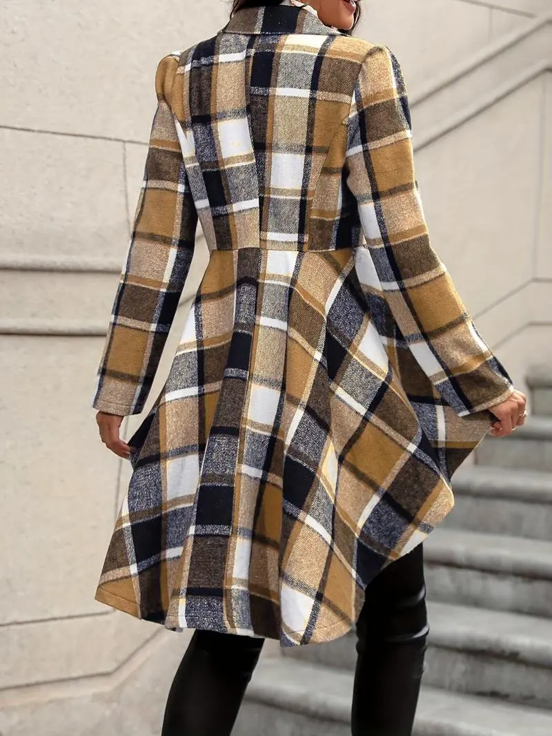 Women's Plaid Print Button High Low Hem Jacket
