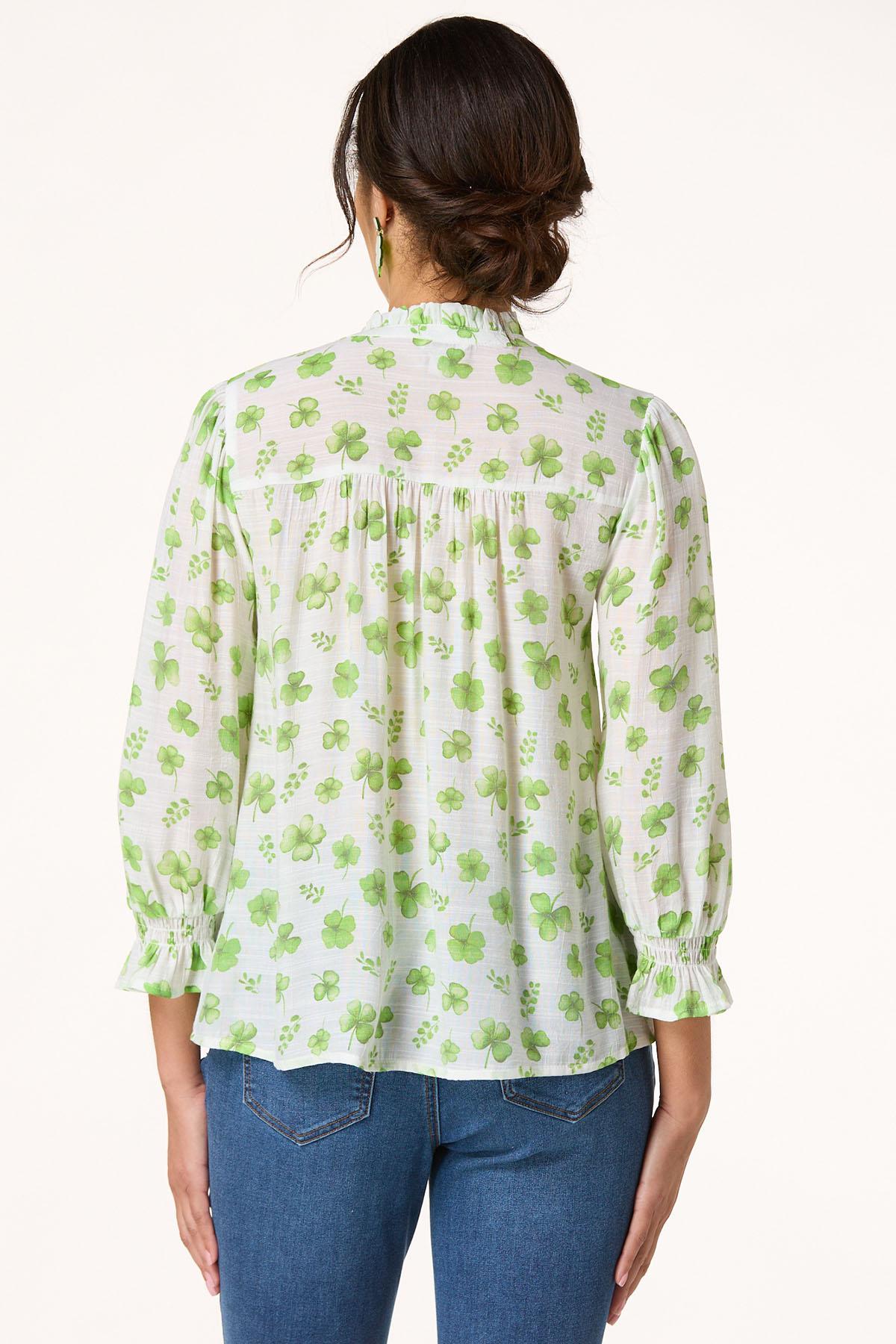 Smocked Bib Clover Print Top