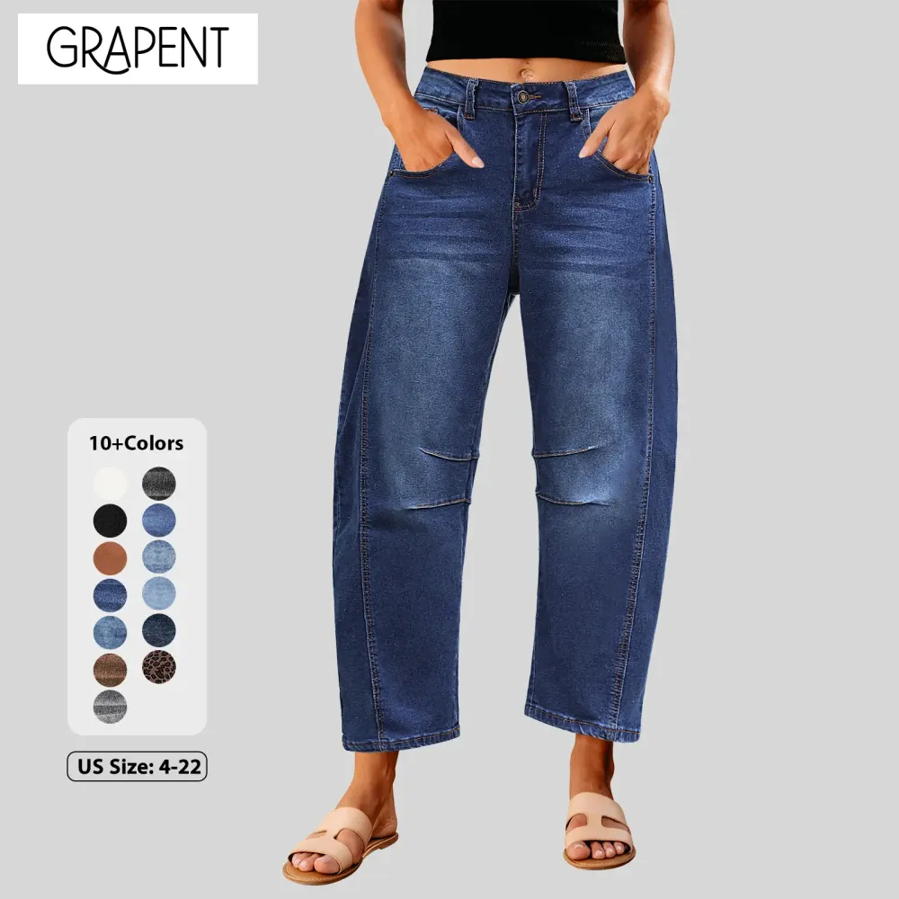 Barrel Jeans for Women Trendy High Waisted Wide Leg Baggy