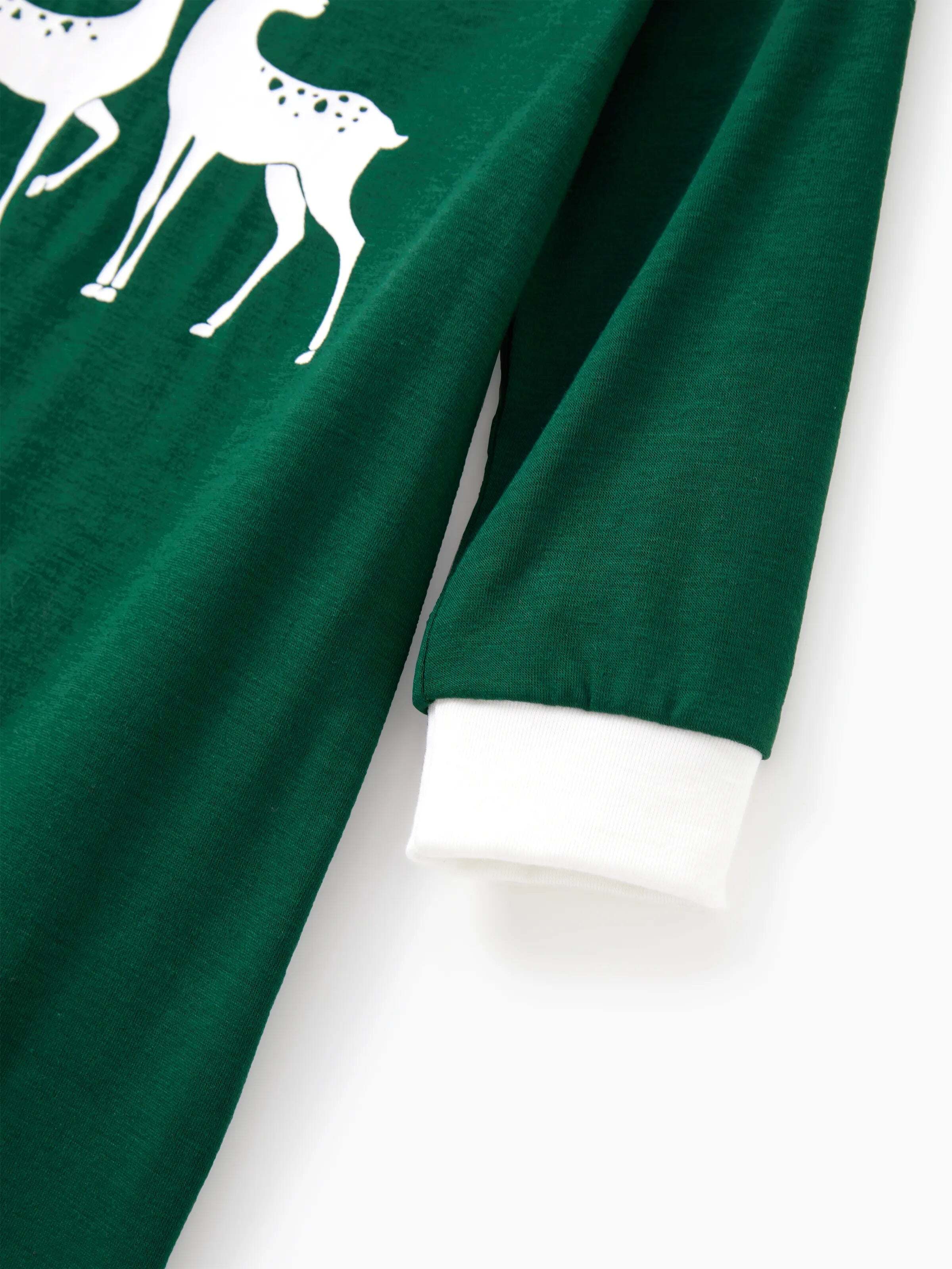 Christmas Family Matching Glow in the Dark Reindeer Tops Allover Pattern Pants Pajamas Sets with Christmas Socks blackishgreen