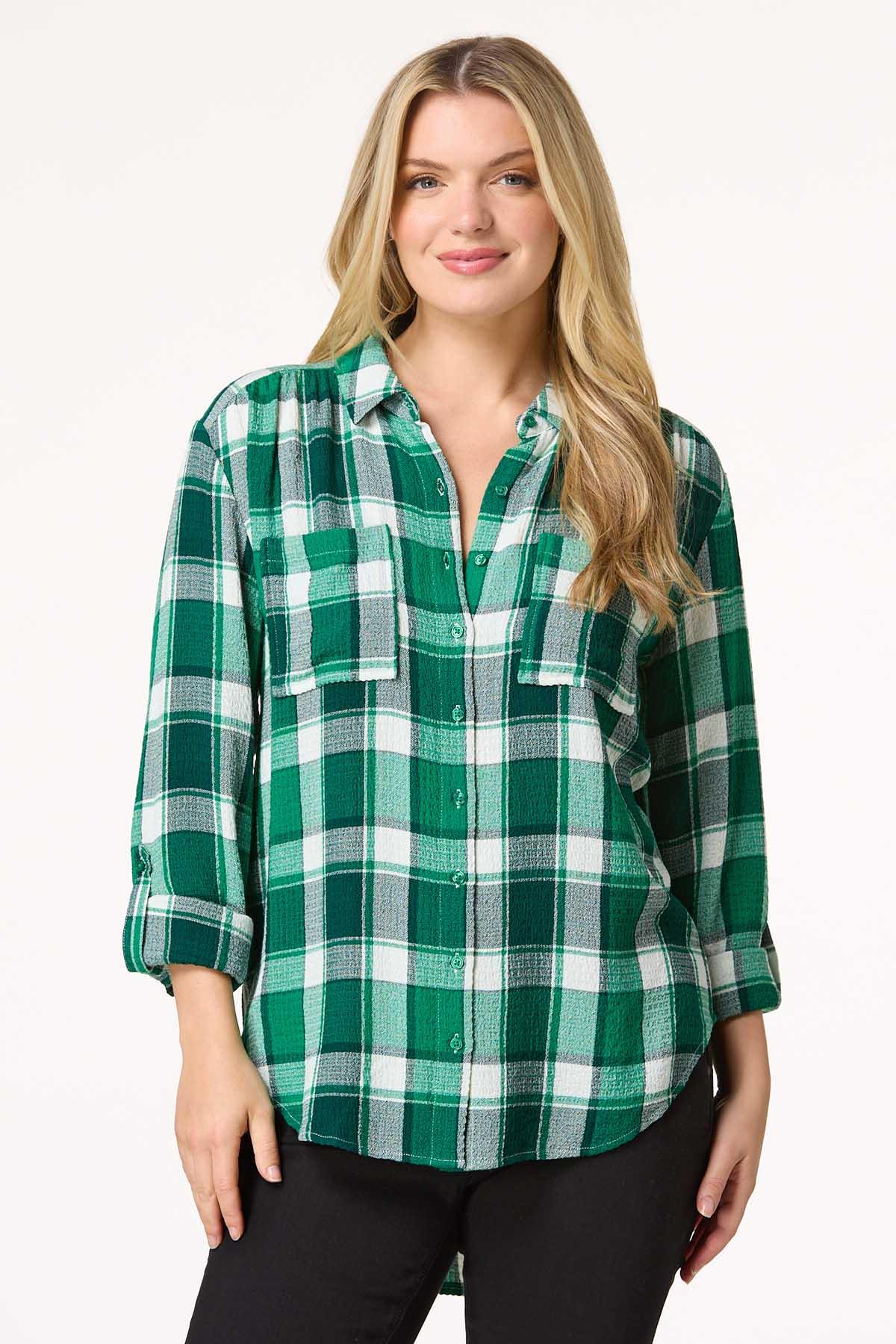 Textured Green Plaid Shirt