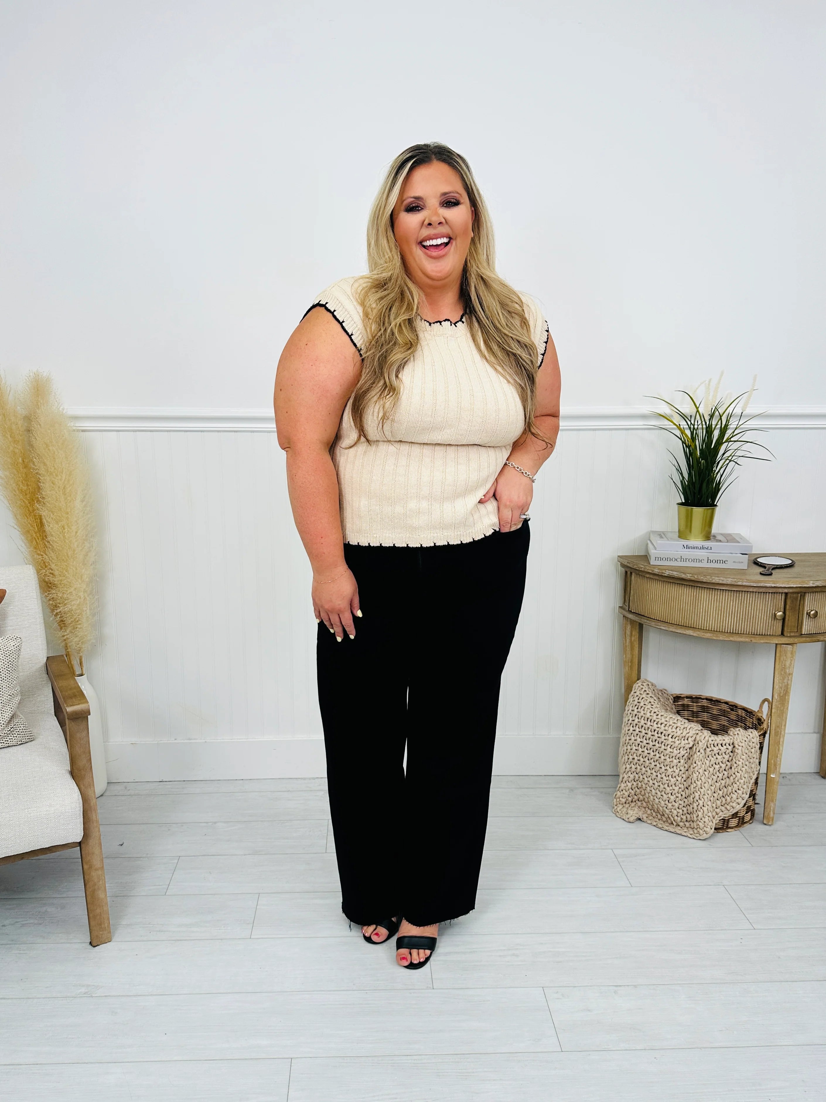 Fade To Black Tummy Control Slim Wide Leg Black Jeans