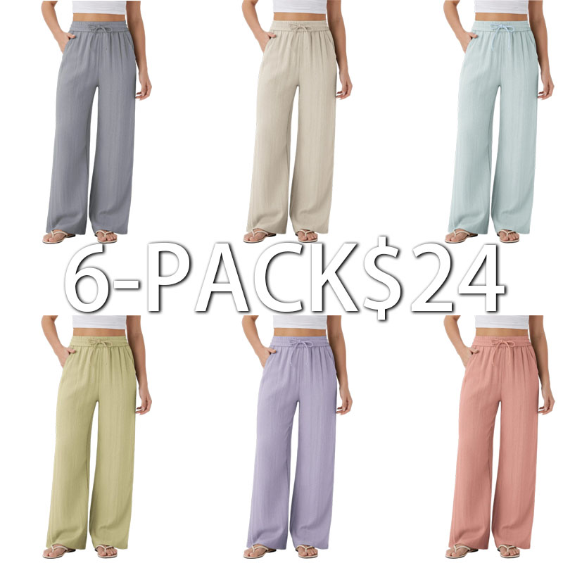 Women's High Waisted Wide Leg Pants – Linen-Feel Casual Drawstring with Pockets