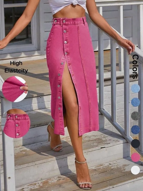 Women's Button Front Denim Skirt