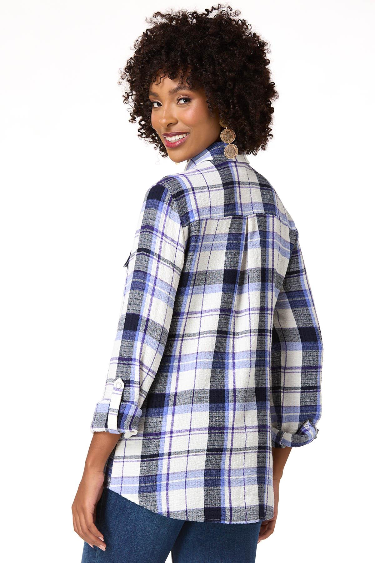 Double Pocket Plaid Top