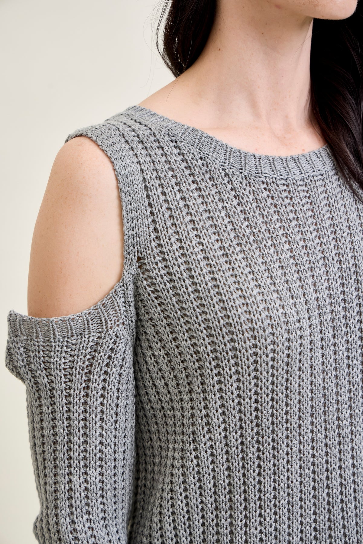 Cold Shoulder Pullover Grey Sweater