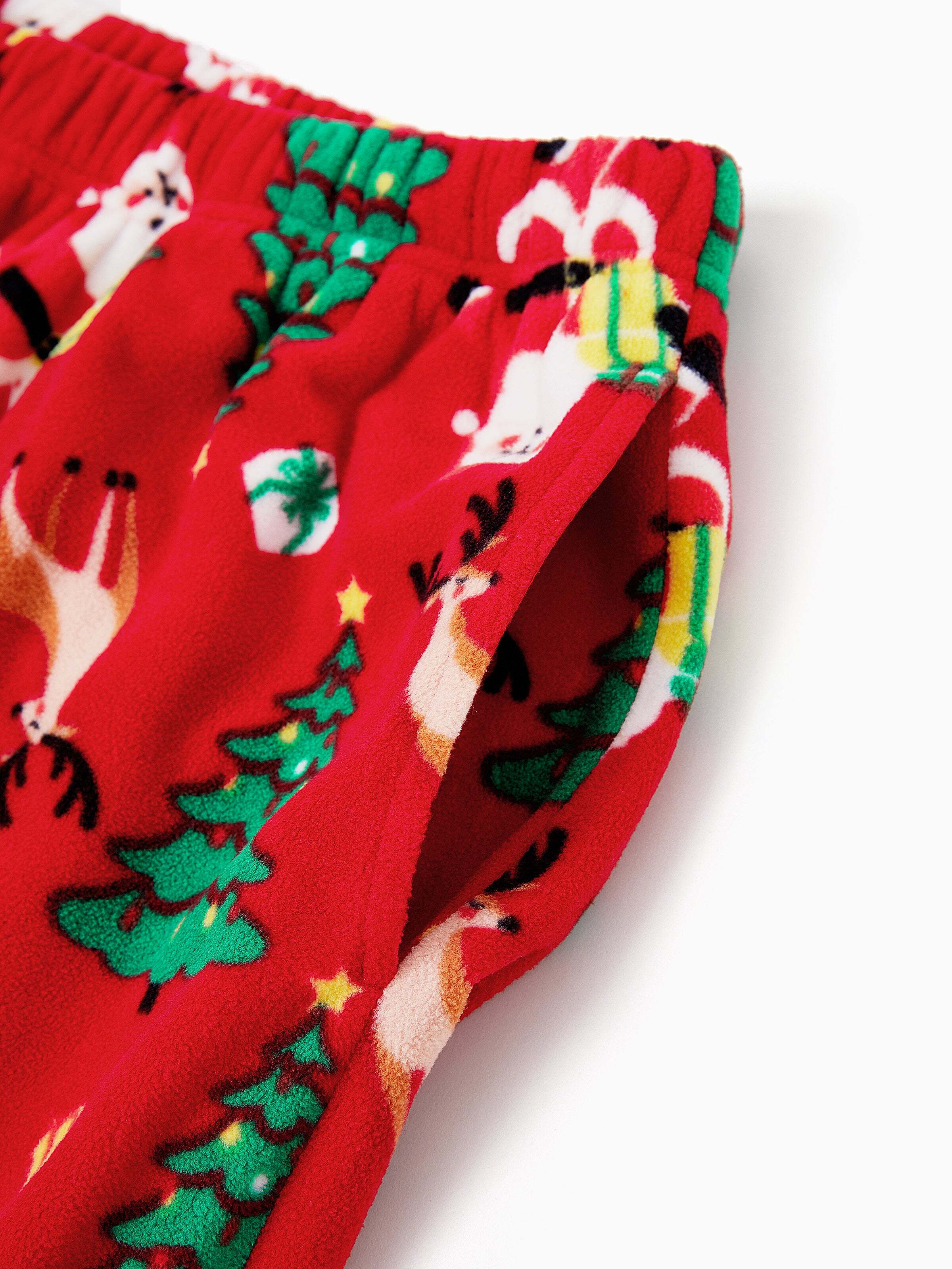 Christmas Matching Family Pajamas Set Santa Claus and Christmas Tree Print Red Fleece PJS with Christmas Socks Red