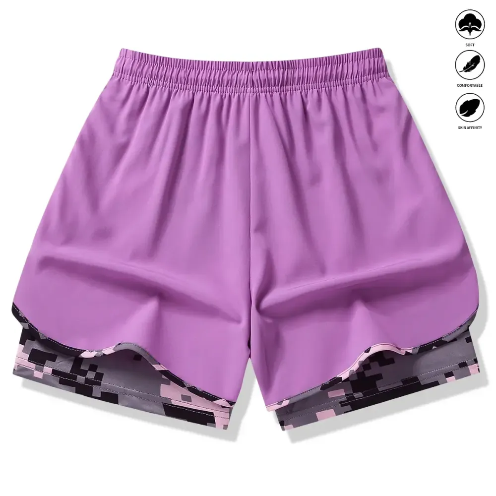Women’s casual athletic shorts with built-in liner, drawstring, elastic waistband—suitable for outdoor sports, fitness