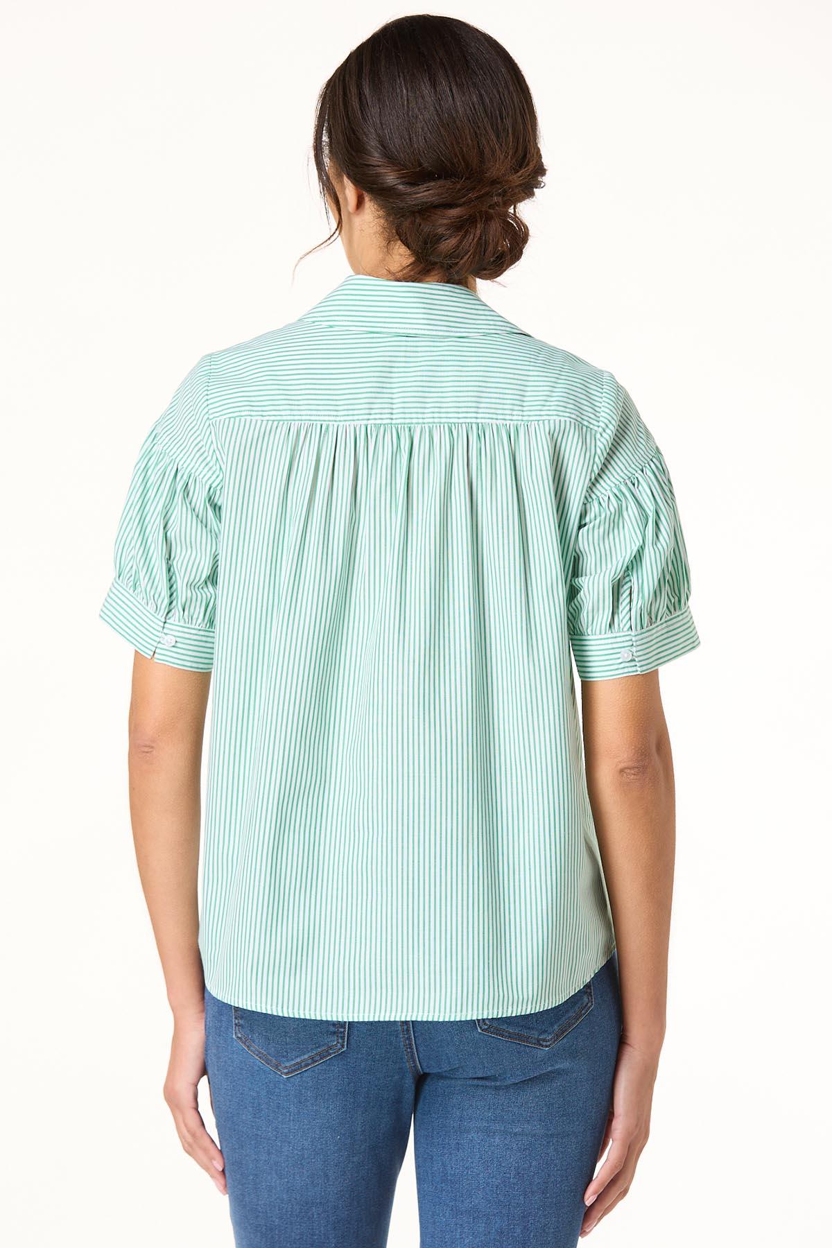 Green Pin Stripe Collared Top