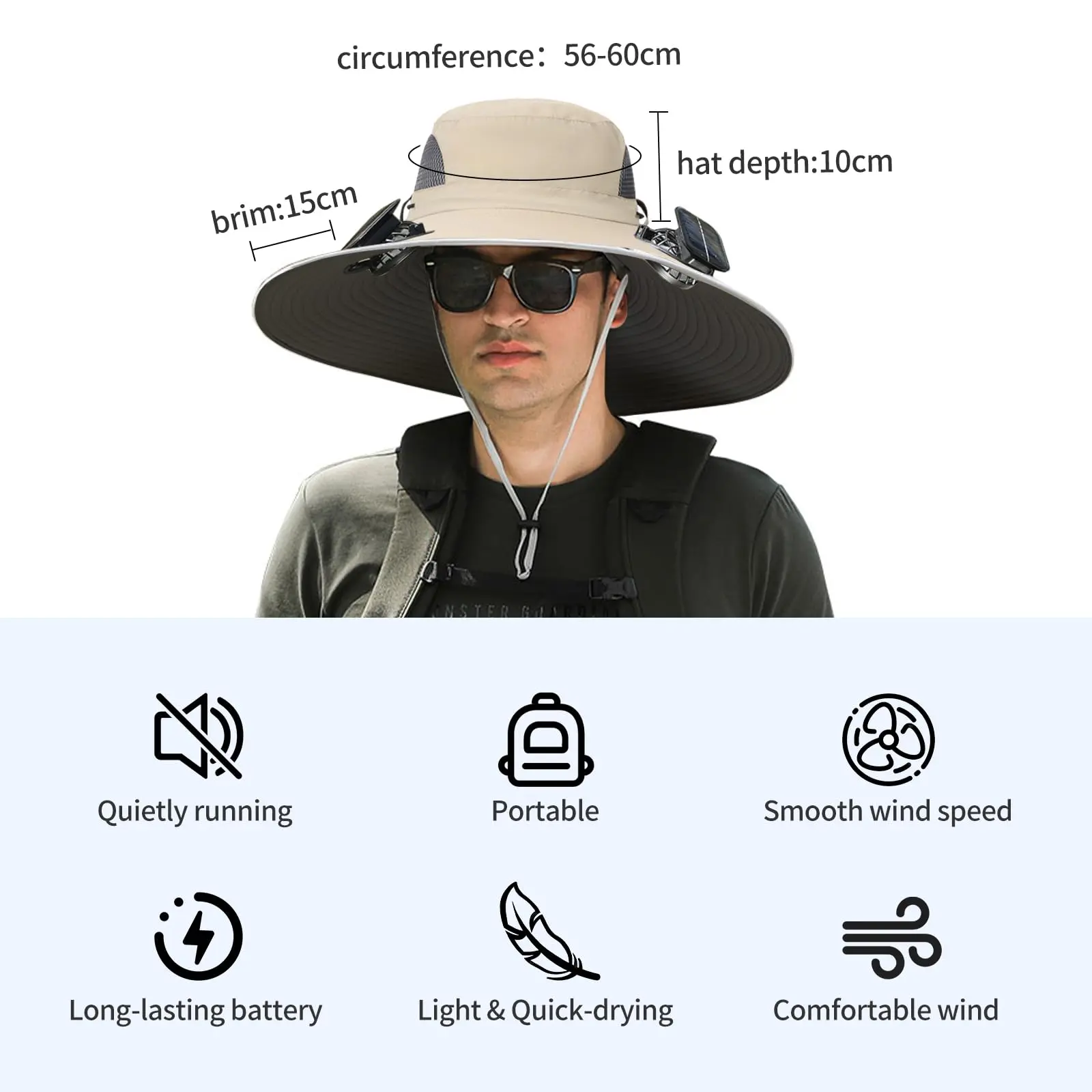 2026 Summer New Solar Powered Fan Hat with Arm Sleeves Neck Gaiter for Men Women Outdoor Wide Brim Bucket Hat with Fan for Hiking