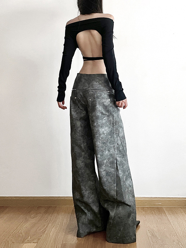 High-Waisted Split-Joint Zipper Loose Wide Leg Trousers Pants