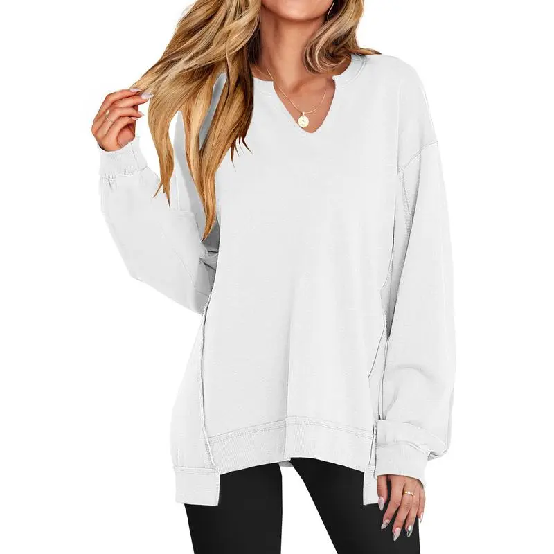 Womens Oversized Sweatshirt V Neck Long Sleeve