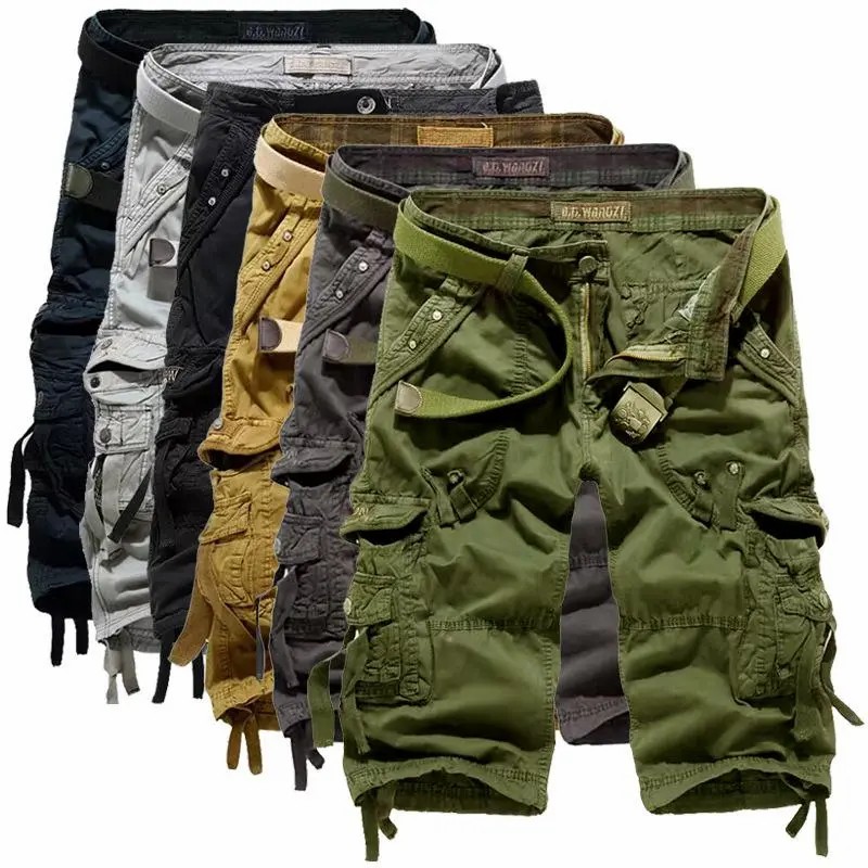 Men's Korean Style Multi-Pocket Cargo Shorts Fashion Trend Multi-Pocket Mid-Length Shorts