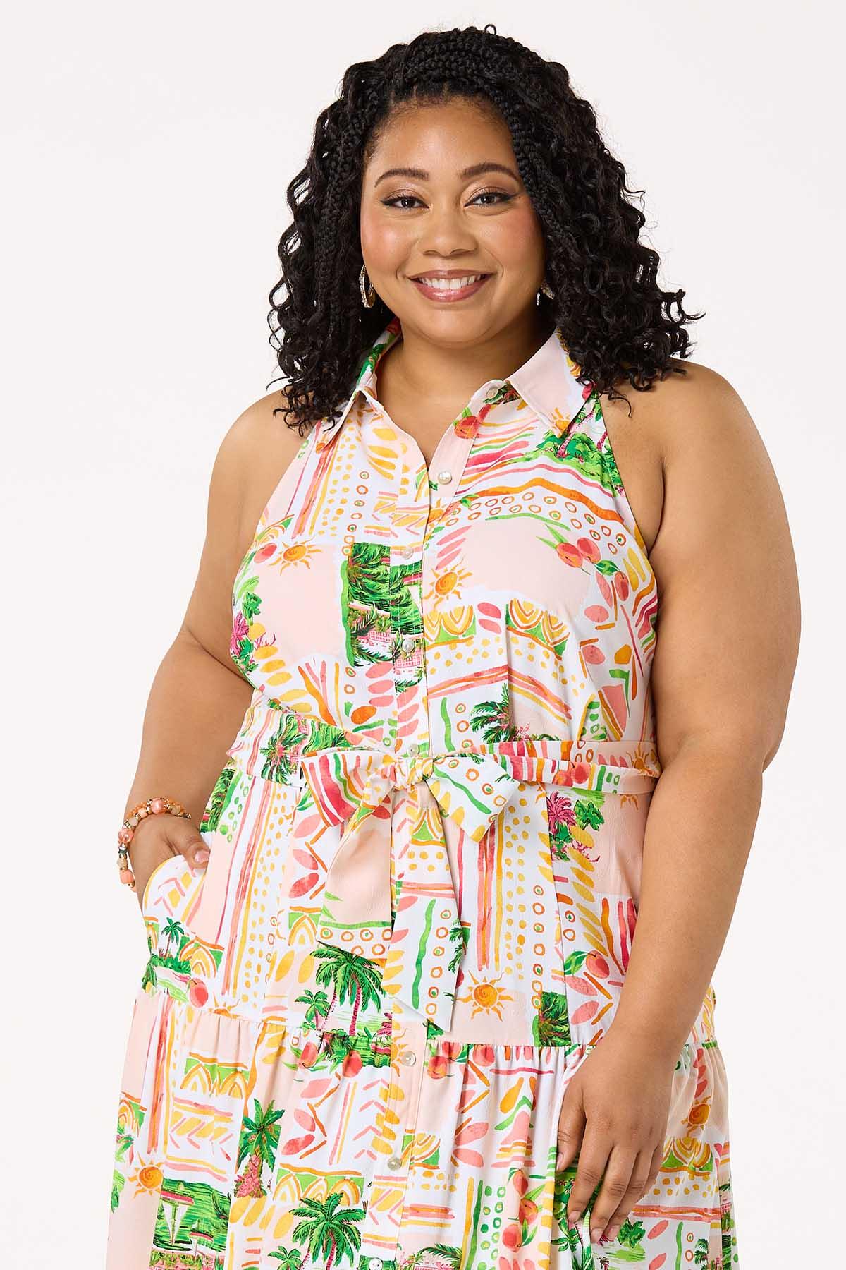 Plus Size Island Sun Belted- Tie Dress