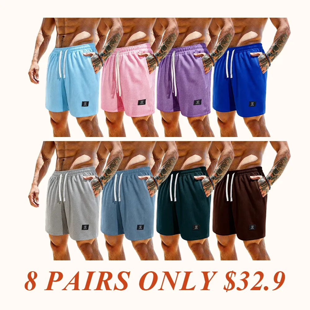 solid color, men’s casual shorts with side pockets and a drawstring elastic waistband