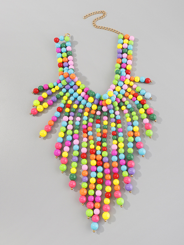 Contrast Color Geometric Tasseled Necklaces Accessories
