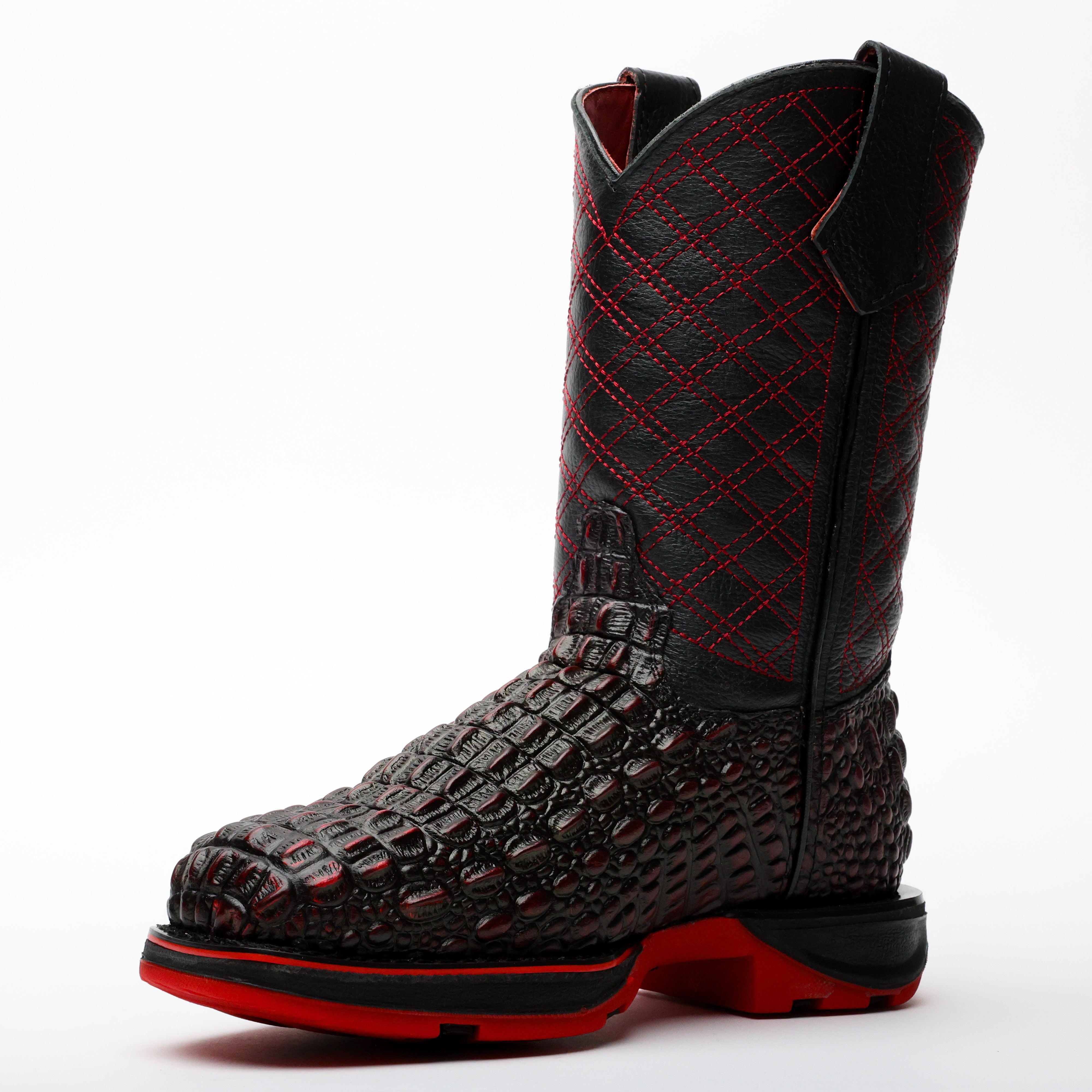 Black Cherry Caiman Hornback Leather Boots With 3D Lightweight Sole - Composite Toe