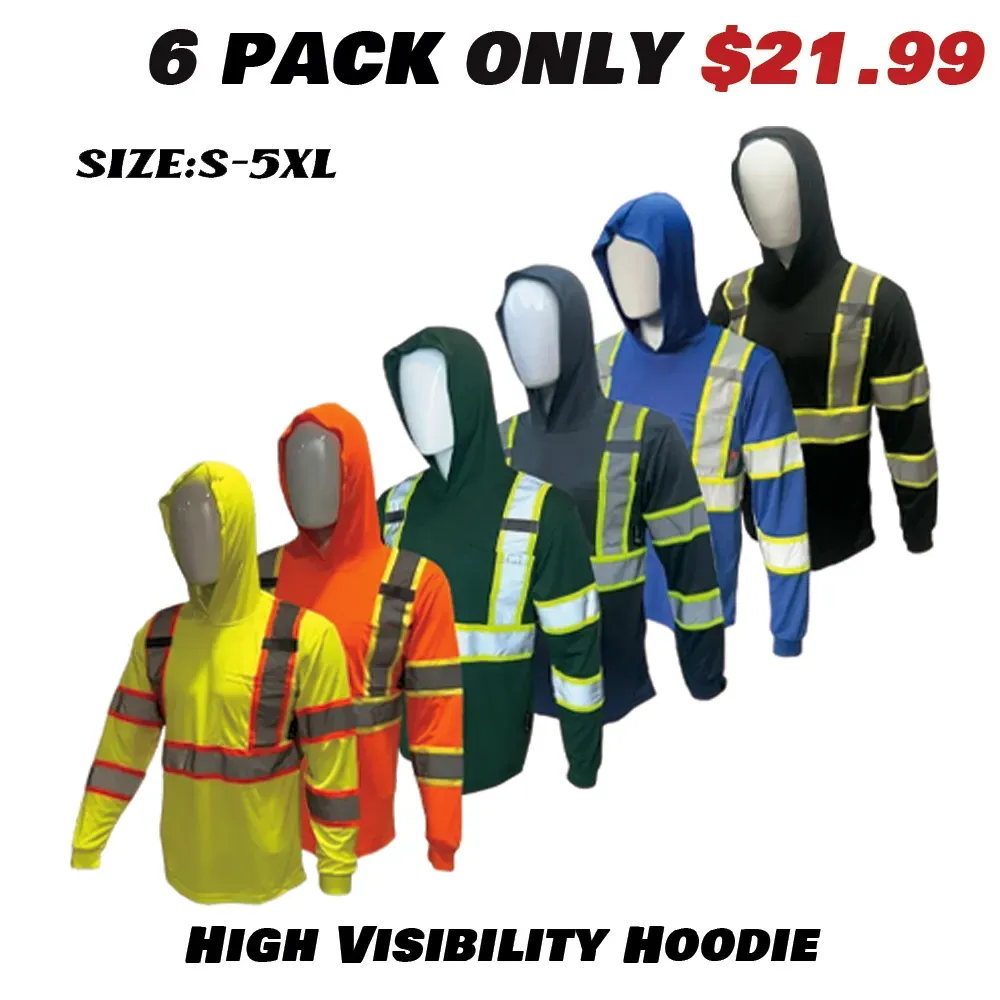High Visibility Water Resistant Bomber Safety Jacket with Hoodie / Reflective Safety Sherpa Insulated Jacket