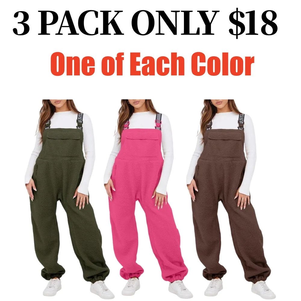 Women Fleece Overalls One-piece Bibs Jumpsuits
