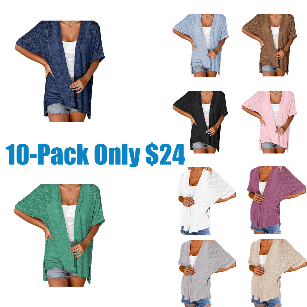 Womens Lightweight Cardigan 2026 Summer Short Sleeve Open Front Beach Coverup Vacation Outdoorfun Knitwear Comfort Casual Loose Minimalist Basic Knitting Batwing Shortsleeve Tops Womenswear