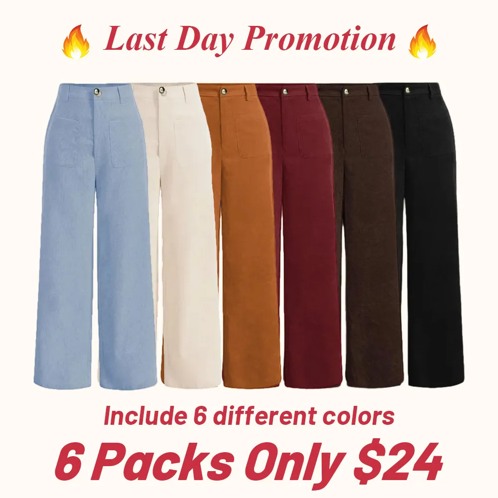 Women's solid color wide-leg pants with pockets and buttons