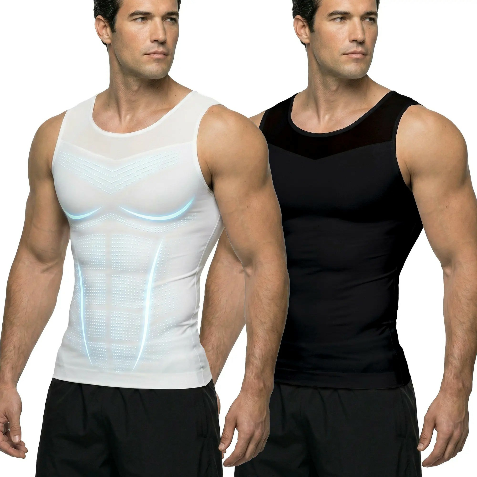 Men Compression Shapewear Tank Top Seamless Undershirts Bionic Targeted Tummy Control Eliminate Gynecomastia X-Shape Back Stretch Posture Correction Breathable Mesh Fabric Basic Menswear for Special Events Business Dating Sports Gym, Holiday Gift