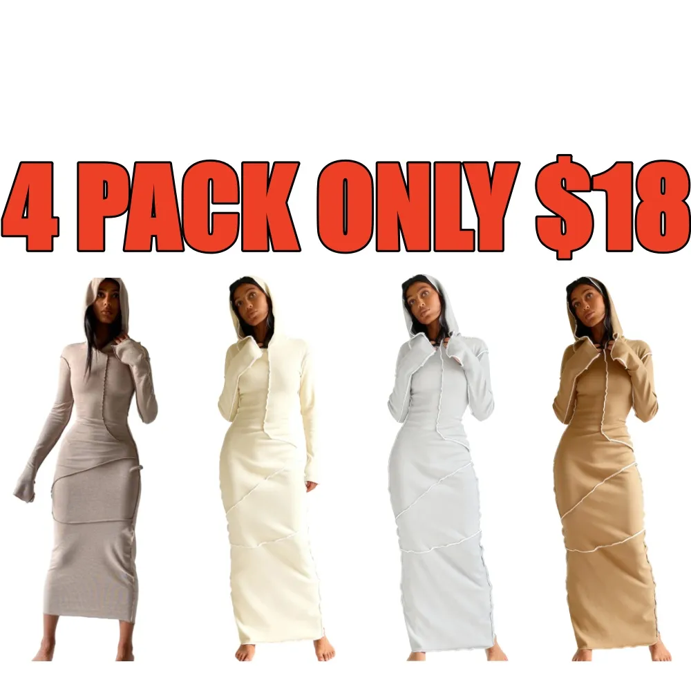 Women's Fall Winter Drop Shoulder Bodycon Hooded Dress