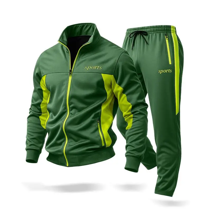 Men's casual stand-up collar jacket paired with sweatpants, breathable and comfortable.