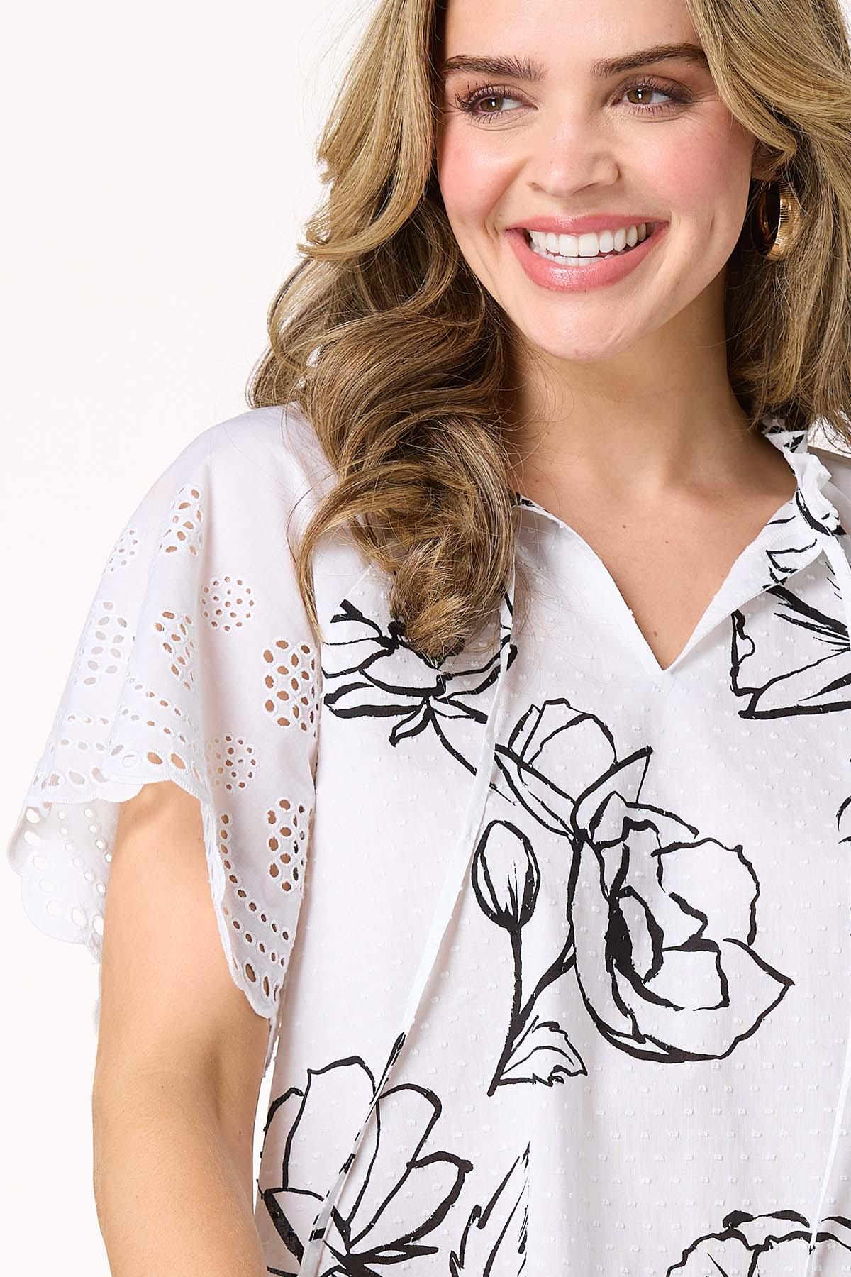 Floral Eyelet Clip Dot Top