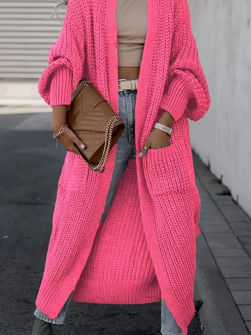 Women's Solid Drop Shoulder Long Cardigan