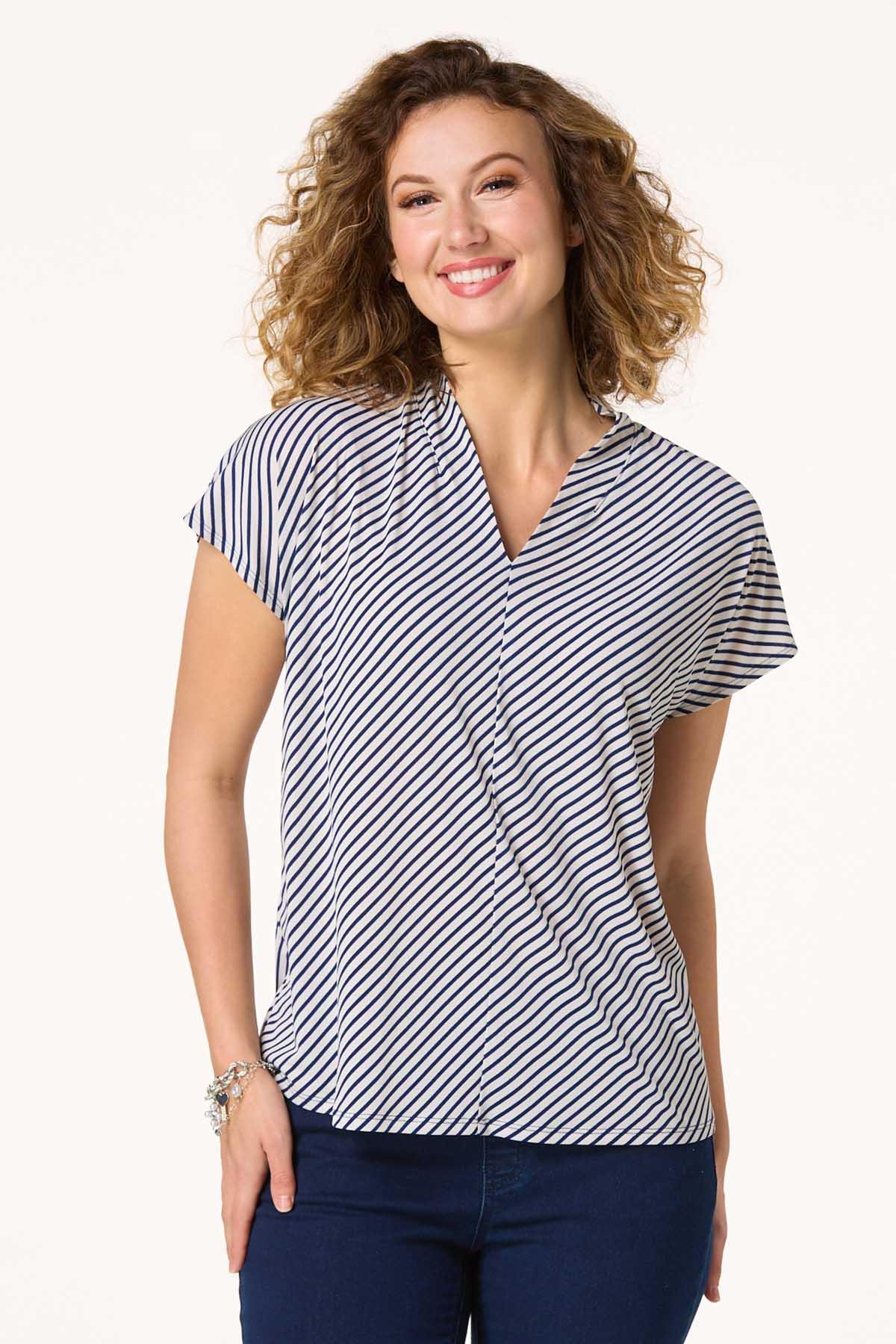 Two Tone Striped V Neck Top