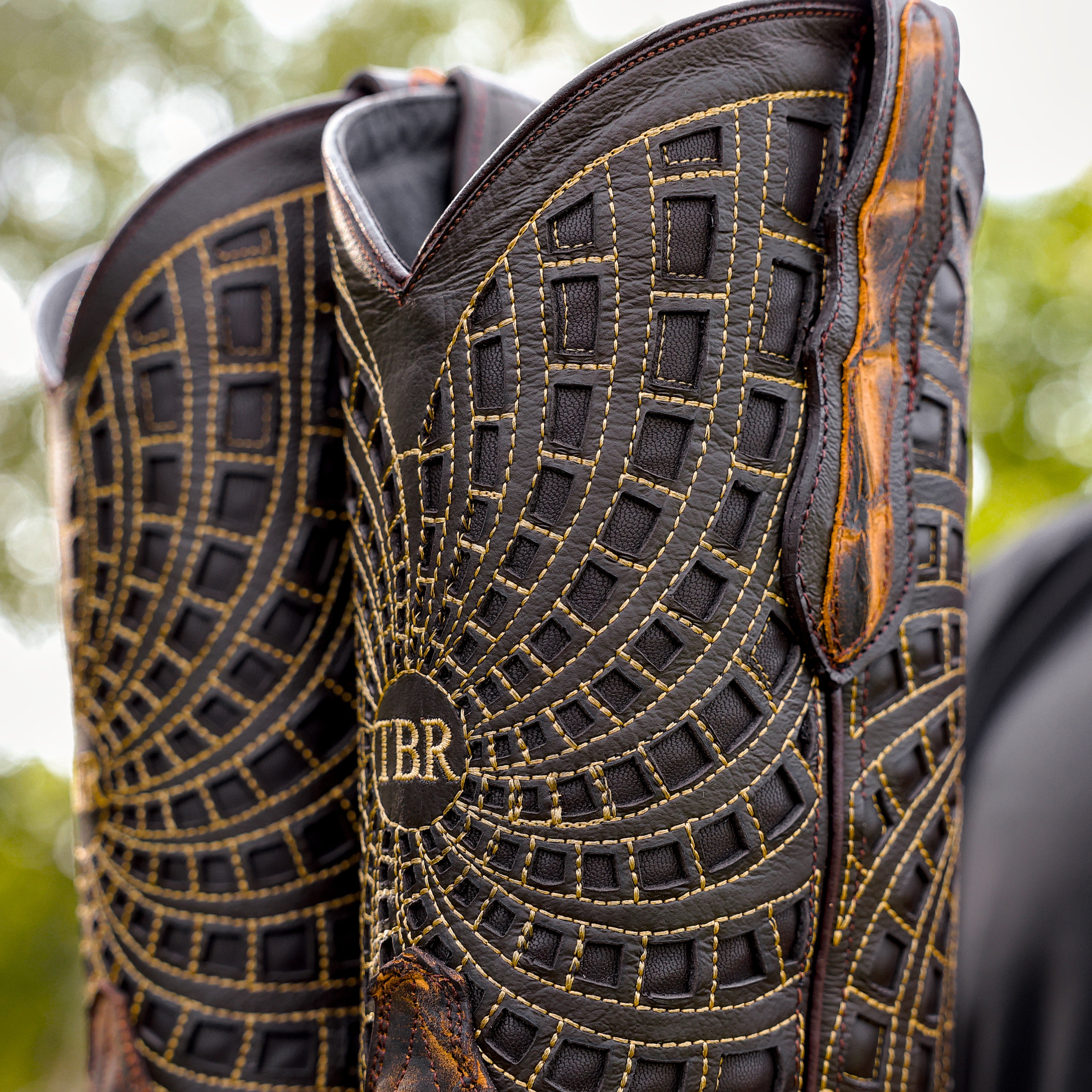 Matte Rustic Black/Honey Pirarucu Leather Boots - Square Toe