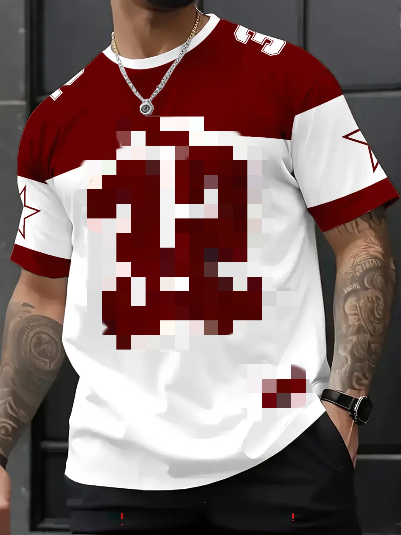 Men's Casual Round Neck Short Sleeve T-Shirt, 3D Star Number Print Football Jersey, Fitted All Seasons Sports Shirt