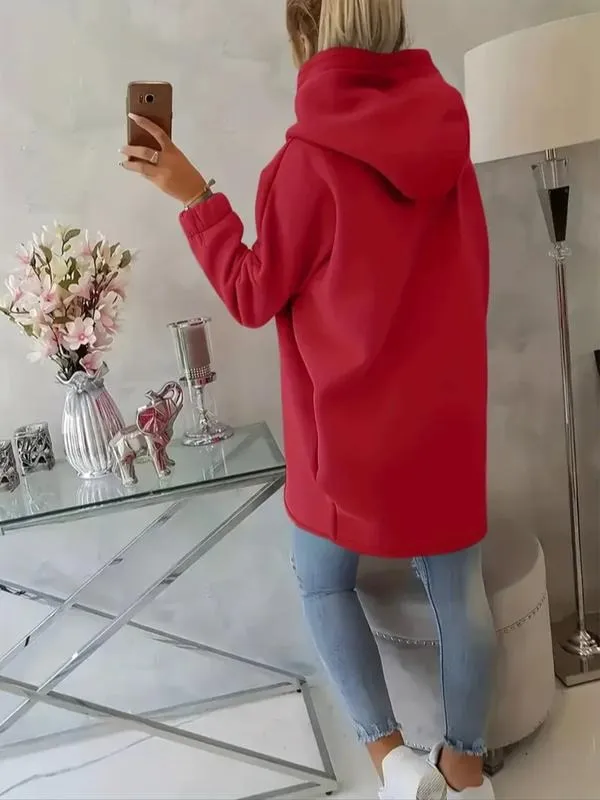 Women's Plus Size Hooded Sweatshirt, Full Zip Fashion Design, Asymmetrical Hem