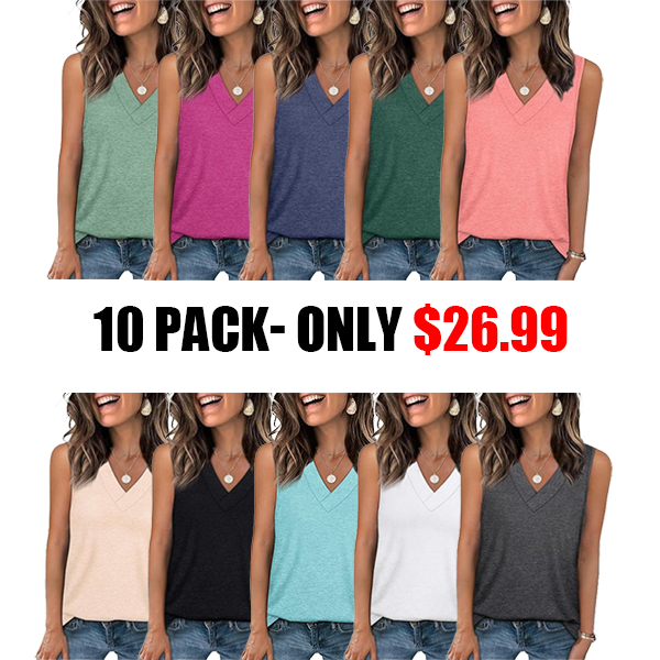 🎁✨Women's Sleeveless V-Neck Slimming Loose Fit Casual Tank Top T-Shirt