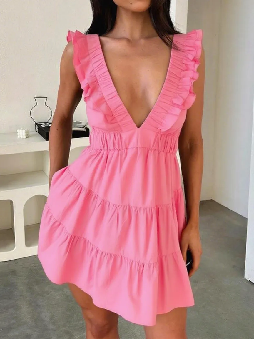 Women's Plain Deep V Neck Sleeveless Dress (Just $4 Each!)