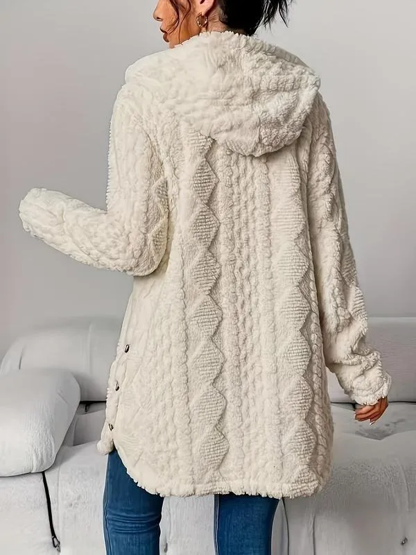 Women's Fall Winter Warm Fashion Jacquard Hooded Cardigan Long Sleeve Coat