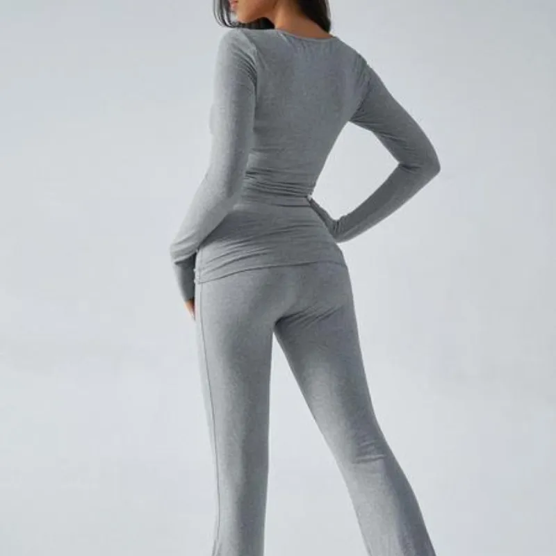 Elegant Casual V-Neck Long Sleeve Two-Piece Set