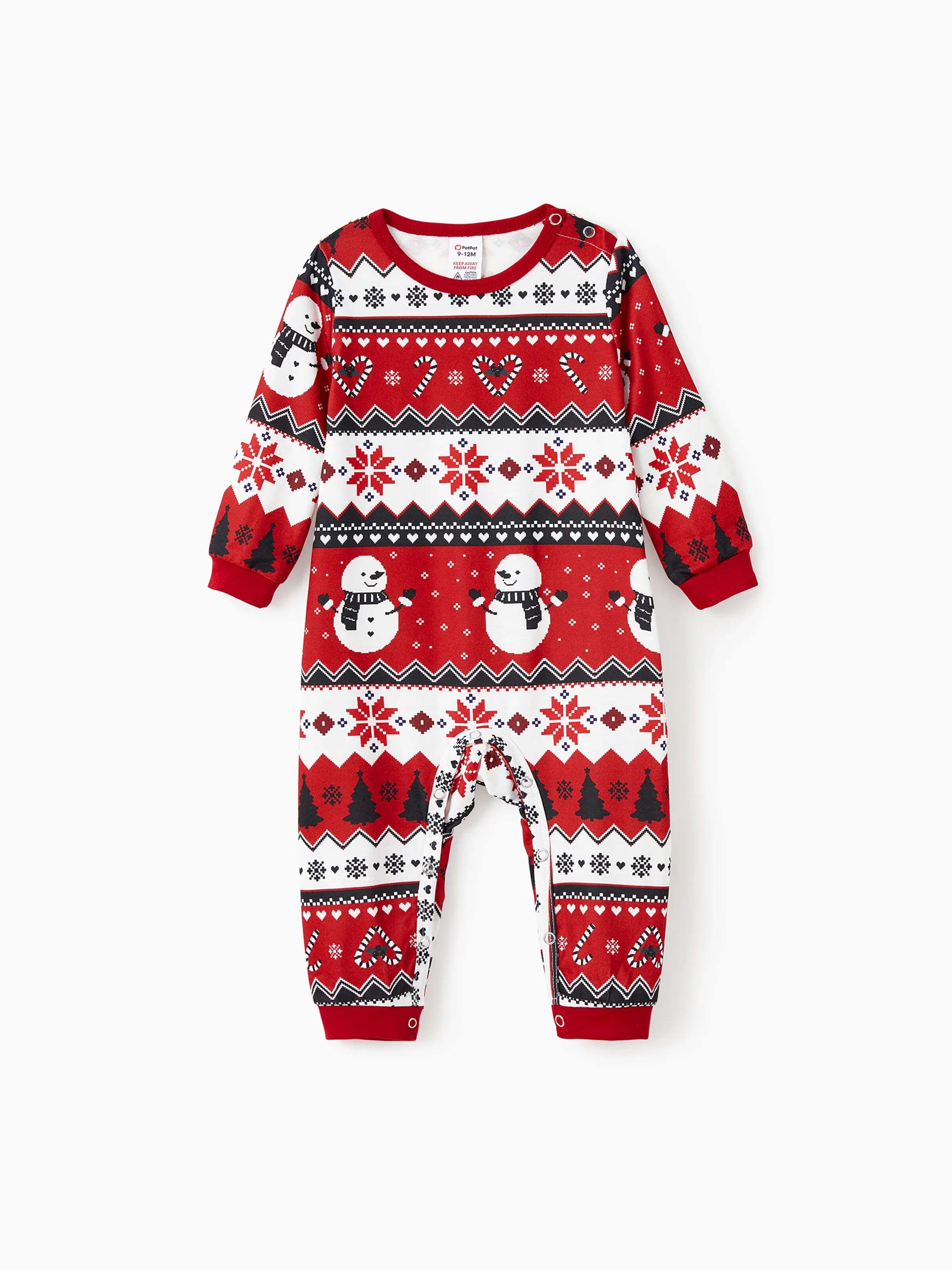 Christmas Family Pajamas Set Snowman Print Long-sleeve PJS with Christmas Socks Black