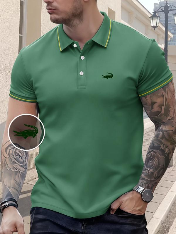 Men's Regular Fit Letter Print Contrast Trim Polo Shirt