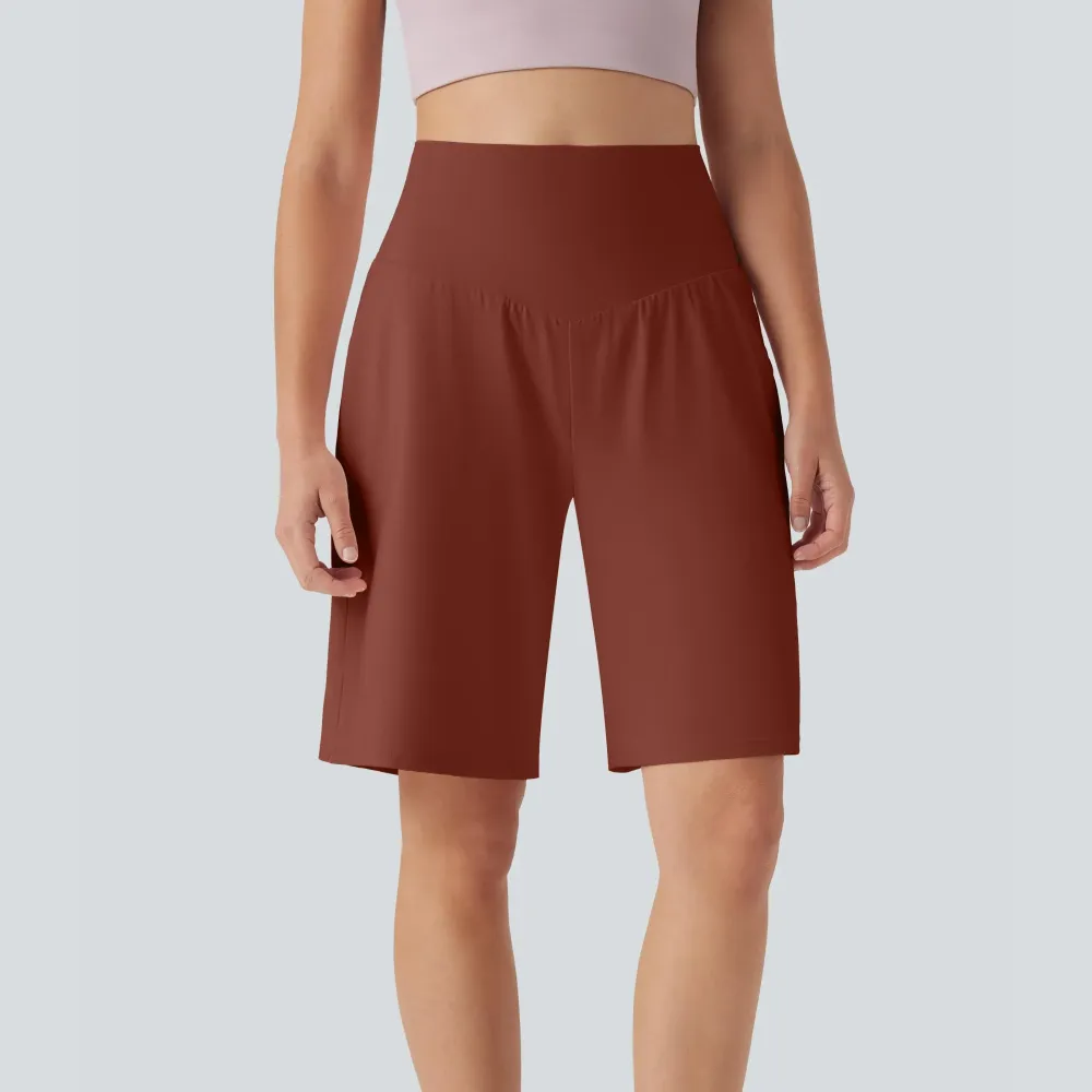 Airy High Waisted Pockets Cool Touch Yoga Bermuda Shorts