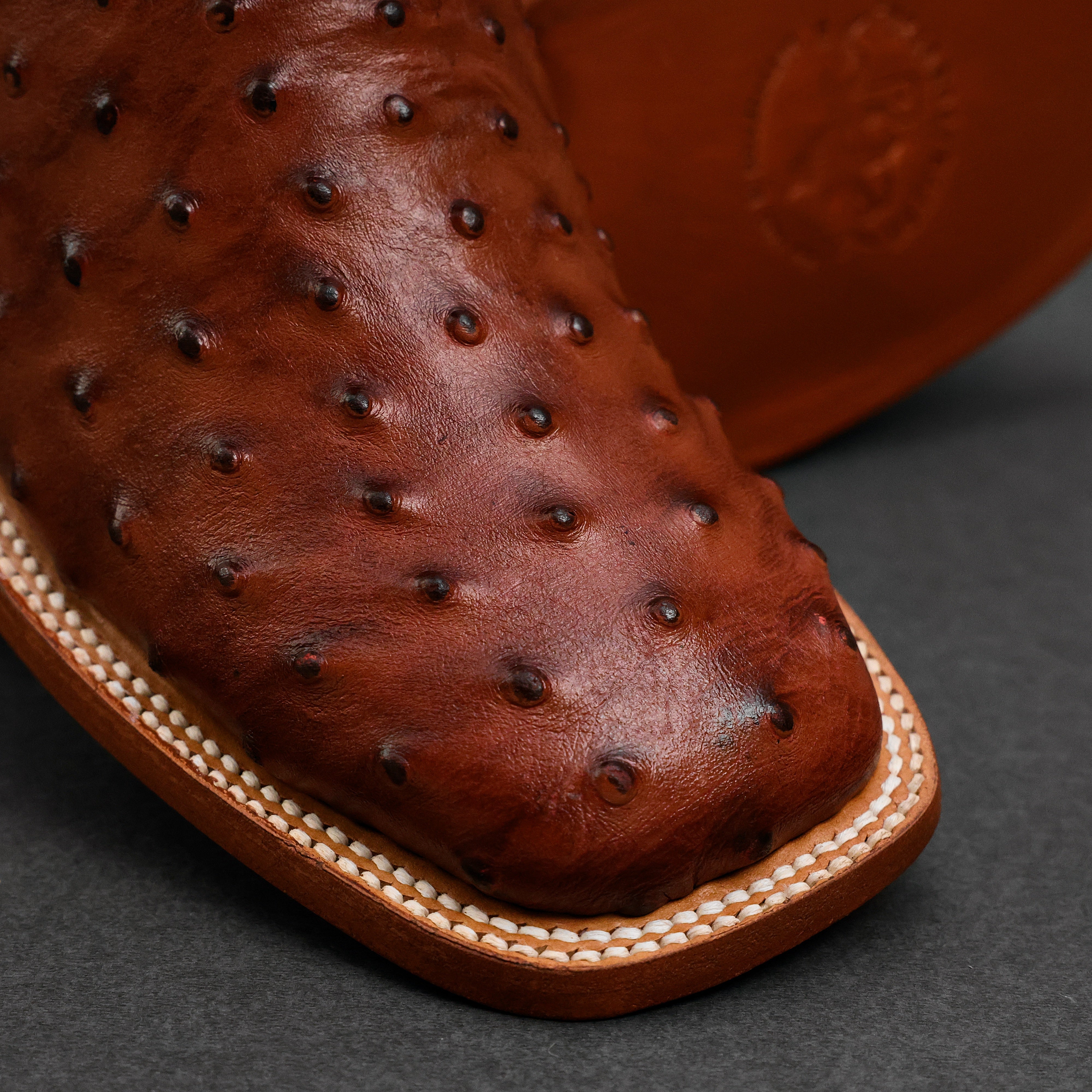 Cognac Ostrich Leather Boots - Square Toe