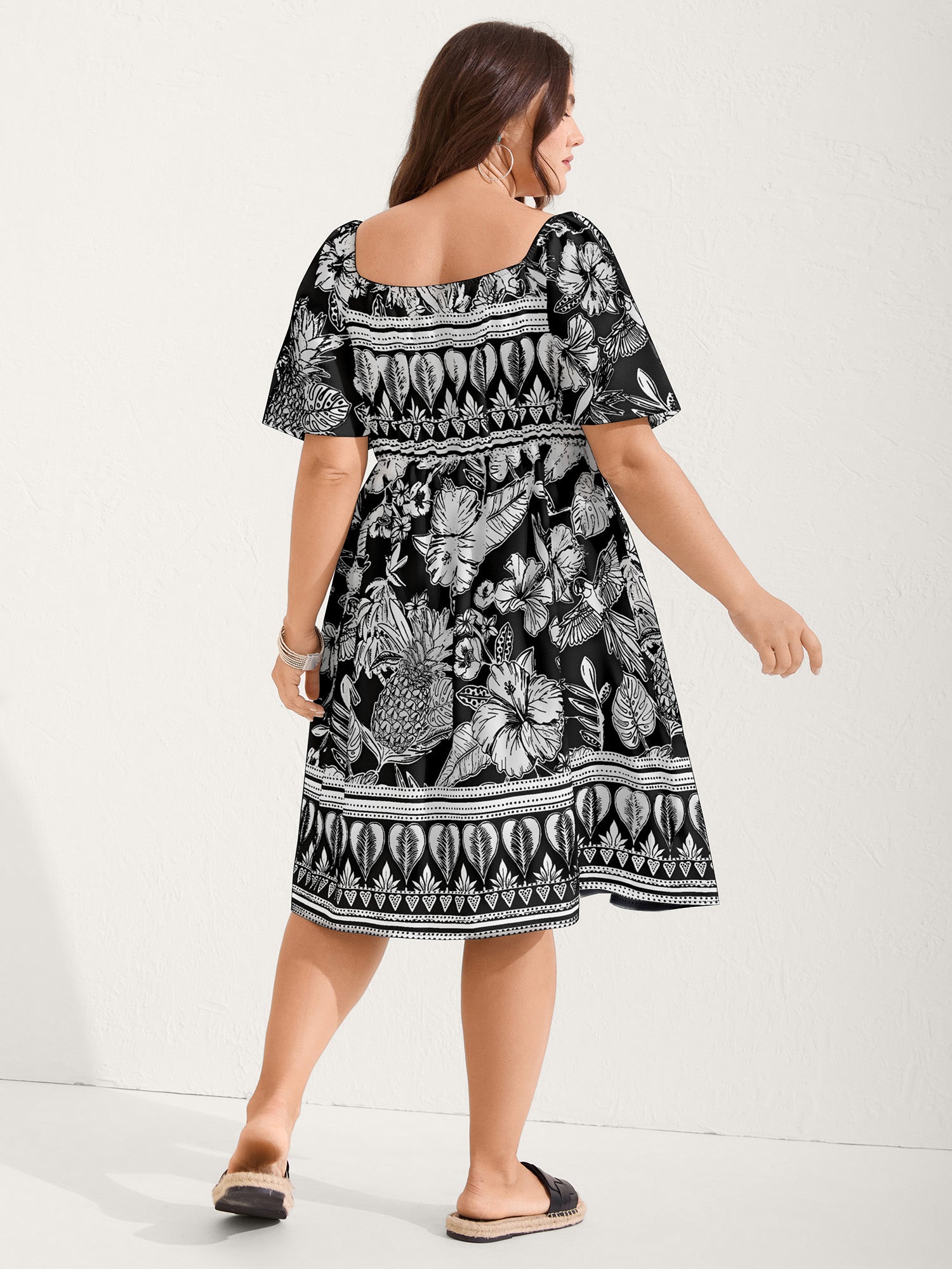 Boho Print Fit Flare Pockets Mini Dress