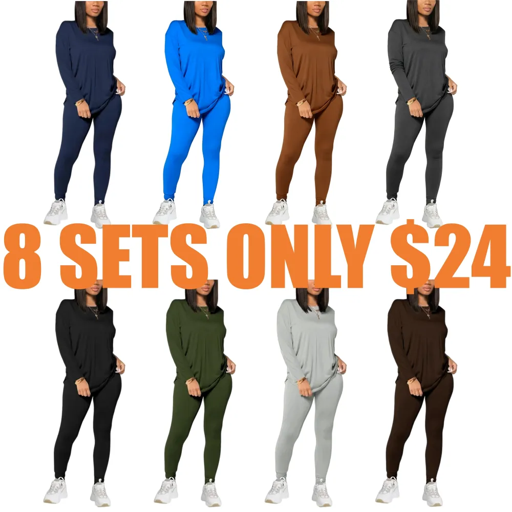 Women's Solid Drop Shoulder Tee & Elastic Waist Skinny Pants Two-piece Set