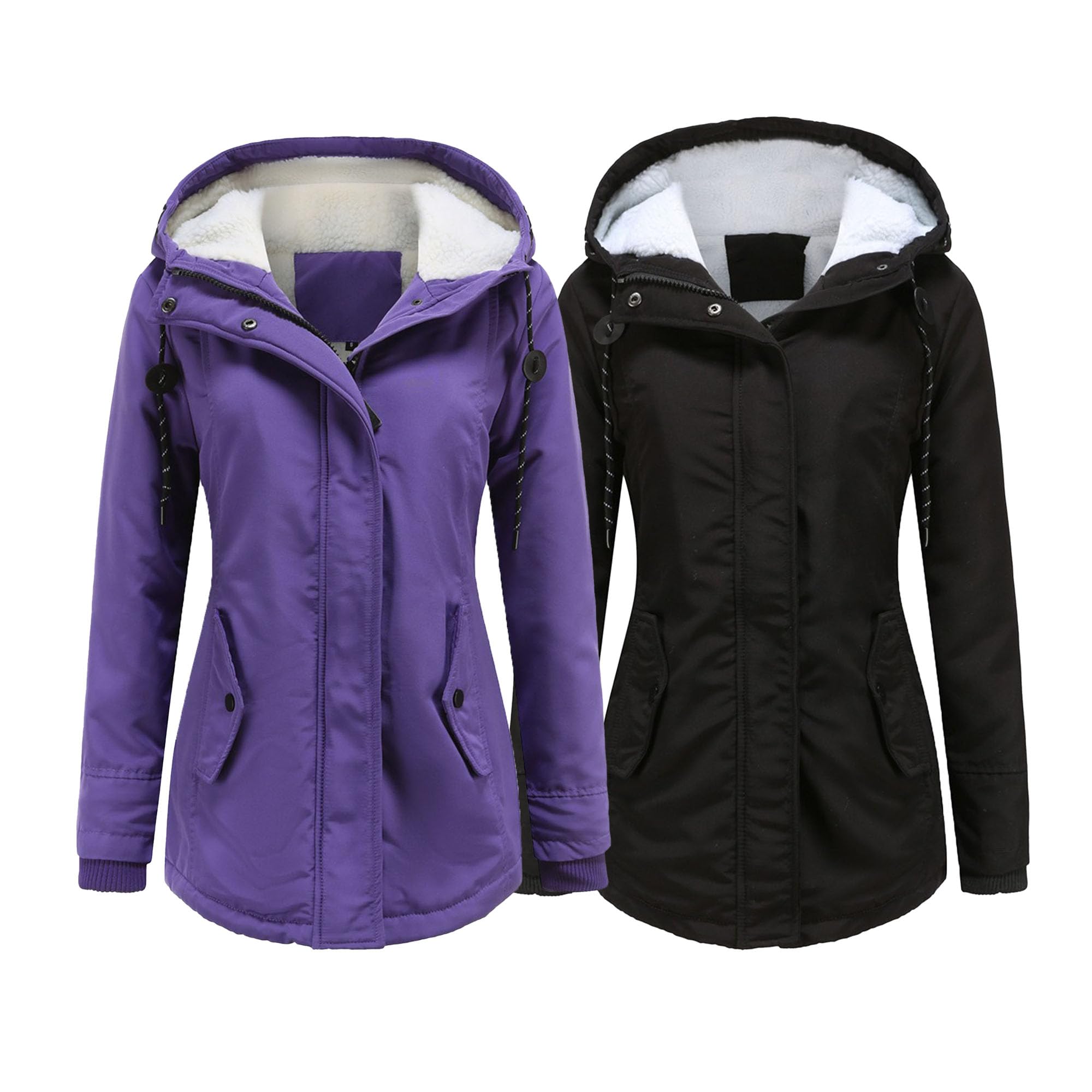 DGHM-JLMY 1/2 Pack Women's Windproof Waterproof Cotton Coats Fashion Warm Hooded Outerwear Solid Thick Fleece Jacket